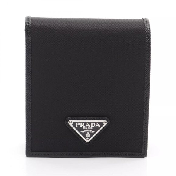 PRADA TESSUTO SAFFIANO Bi-fold compact wallet 2MO7382DMHF0002 Nylon leather BK - Picture 1 of 5